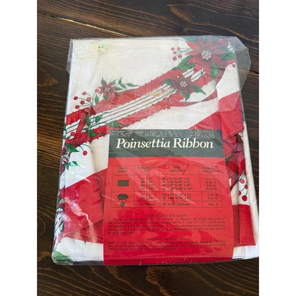 Bardwil Fine Linens Poinsettia Ribbon Round Tablecloth 70 Inch Christmas Holiday